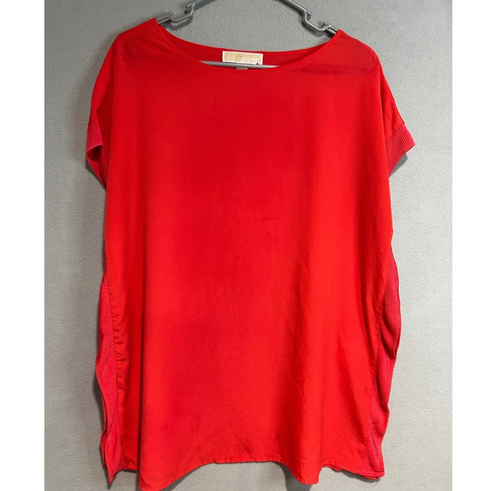 Michael Kors Blouse Womens Medium Coral Oversized Dolman Sleeve Designer Vibrant